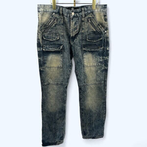 Red Ape 2017 Distressed Mens Jeans Pockets Zippers Acid Wash 34x31